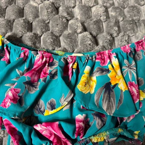 Peach Love California Floral Off-Shoulder Top - Teal and Pink Size S, M NWOT - Picture 3 of 16